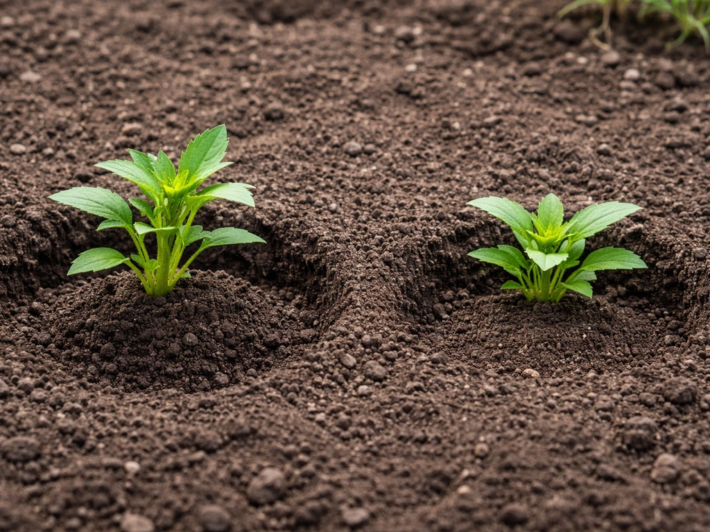Garden planting comparison showing correct crown at soil level versus buried crown in separate holes.