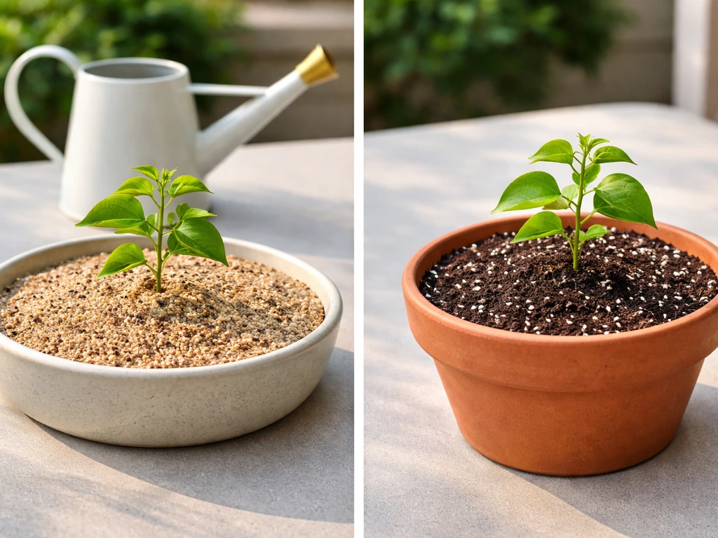 Two bougainvillea planting setups showing fast-draining sandy soil and a perlite-rich potting mix